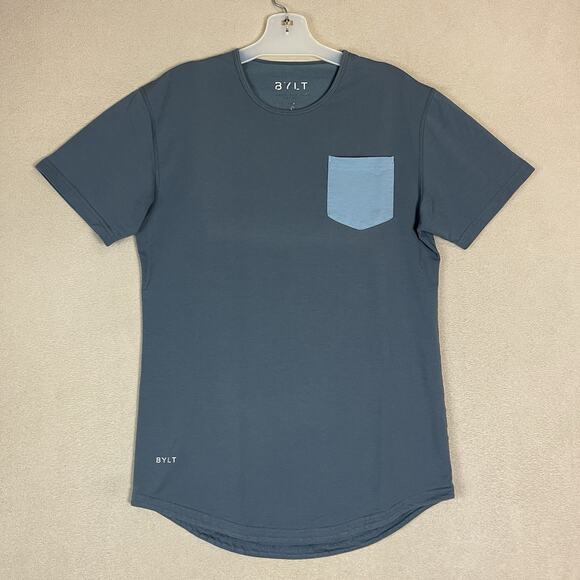 Bylt Basics T Shirt Mens S Gray Drop Cut Chest Pocket Short Sleeve Stretch - Picture 1 of 9